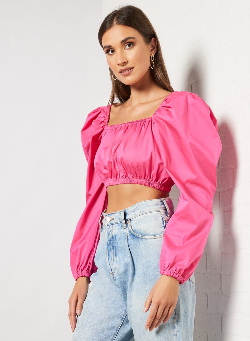 NA-KD - Puff Sleeve Square Neck Top Pink - Image 1
