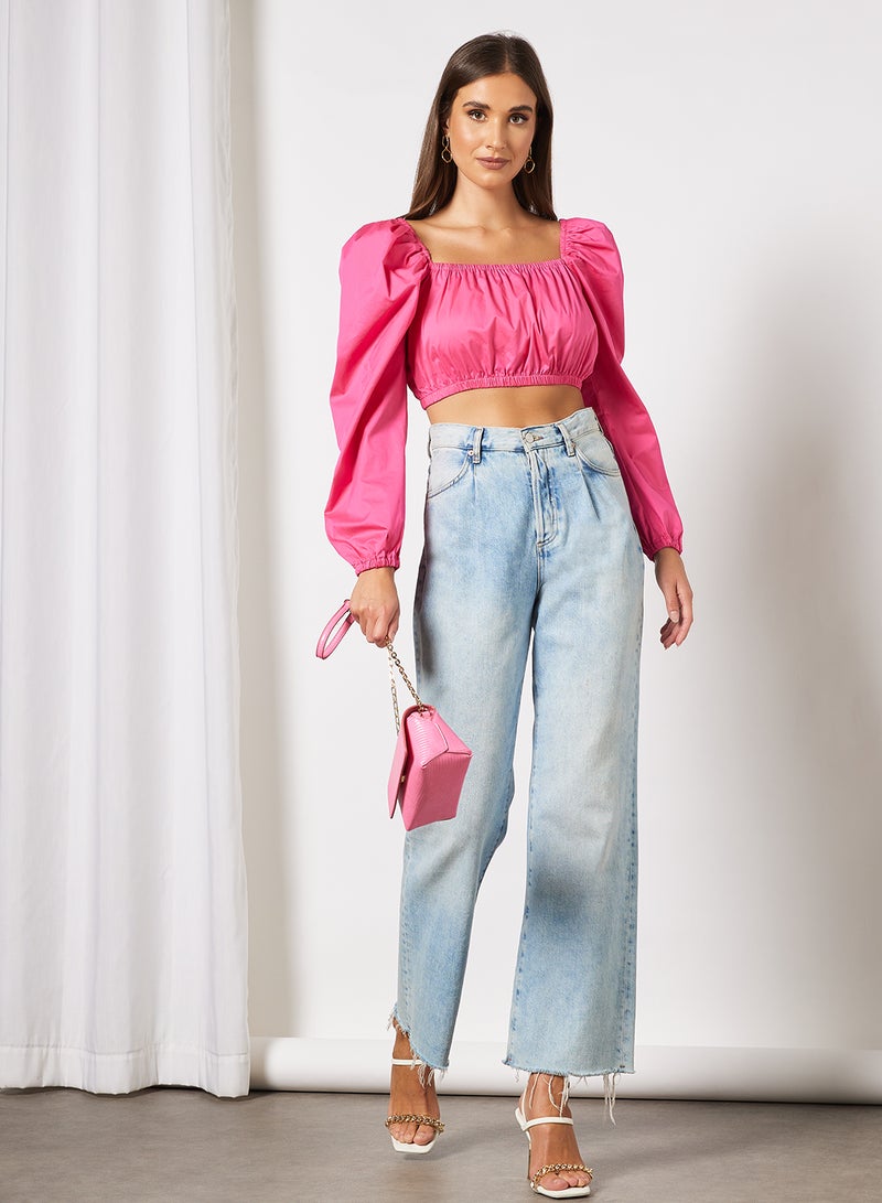 NA-KD - Puff Sleeve Square Neck Top Pink - Image 1