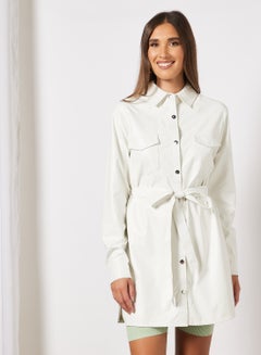 Belted Longline PU Shirt White