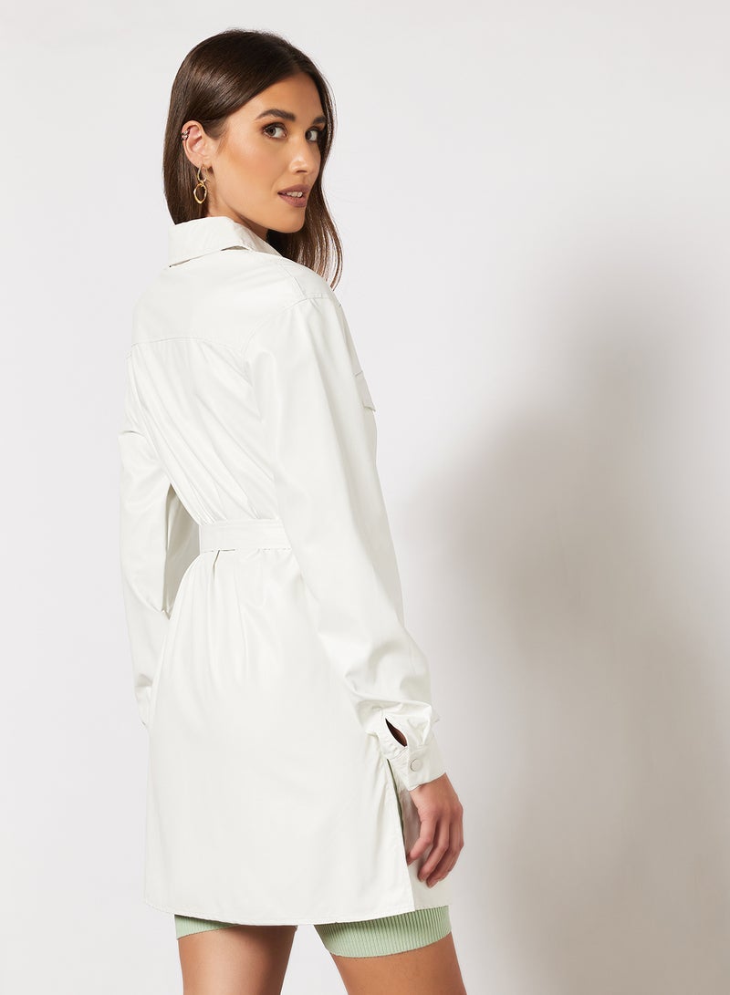 NA-KD - Belted Longline PU Shirt White - Image 1