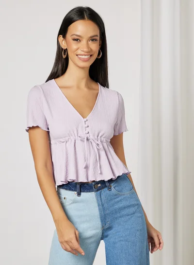 Pimkie V-Neck Crop Top Purple