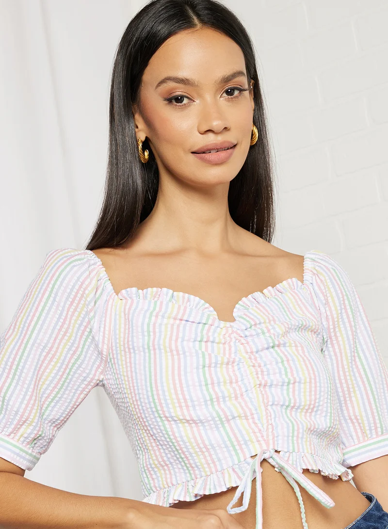Pimkie Stripe Print Ruched Top Multicolour