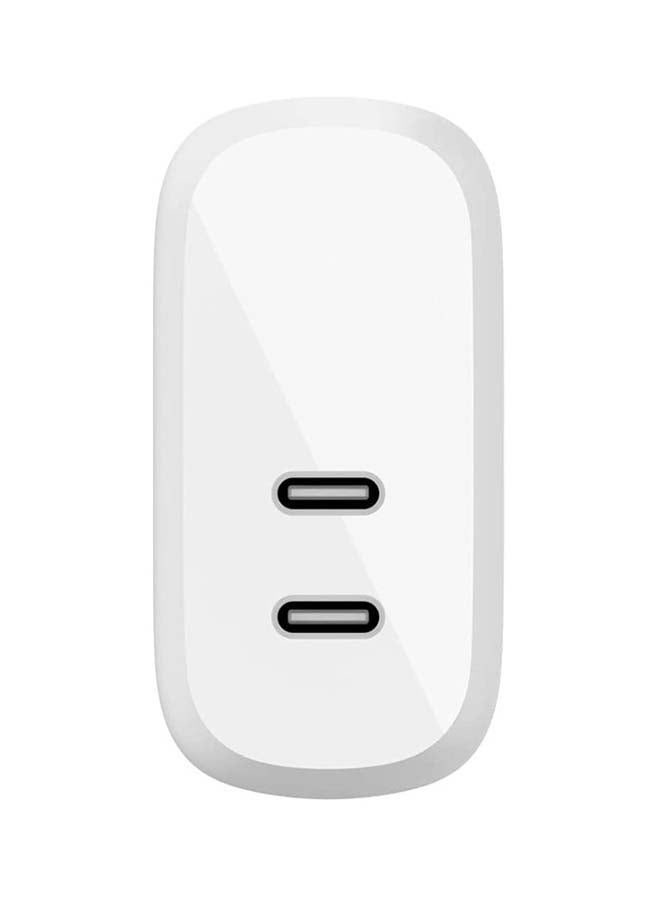 belkin - 40W USB Type C PD Wall Charger (Dual USB-C Ports for 20W Per Port Fast Power Delivery Enabled Charging for iPhone 14/14 Plus, 13, 13 Pro, 13 Pro Max, Mini, iPad Pro, Galaxy, and More) White - Image 1