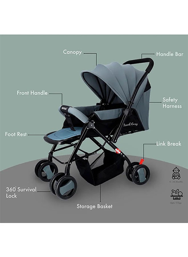 Multifunctional Pram Stroller, Built-In Canopy And Basket, 2-Point Simple Safe Belt, Newborn - Grey