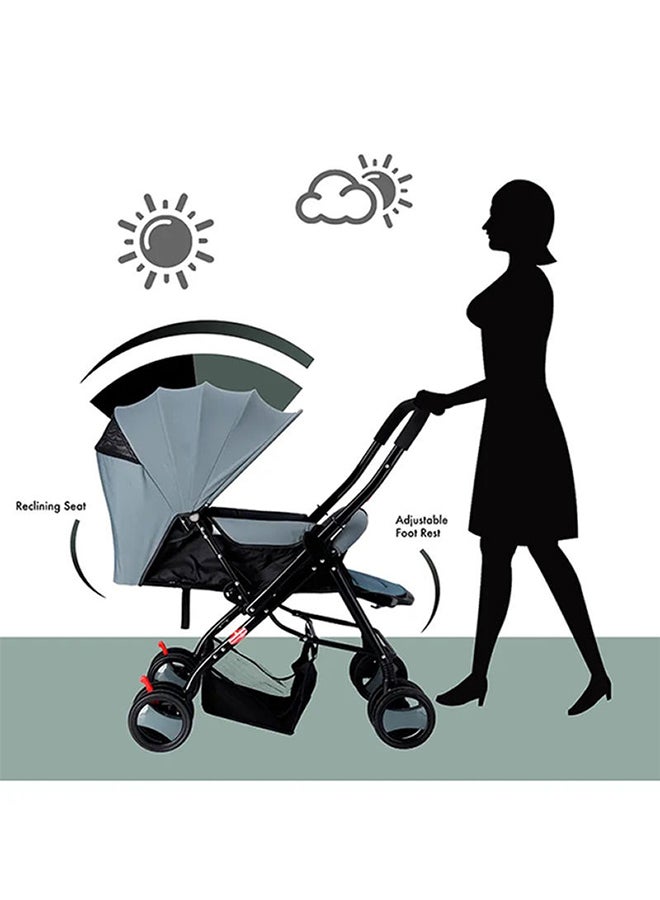 Multifunctional Pram Stroller, Built-In Canopy And Basket, 2-Point Simple Safe Belt, Newborn - Grey