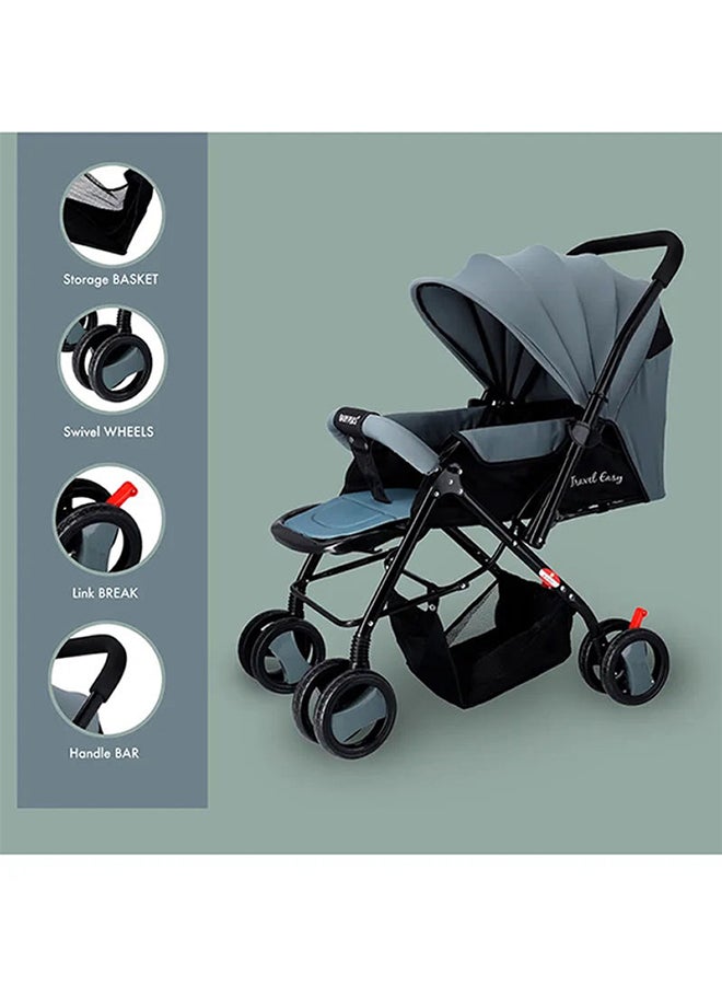 Multifunctional Pram Stroller, Built-In Canopy And Basket, 2-Point Simple Safe Belt, Newborn - Grey