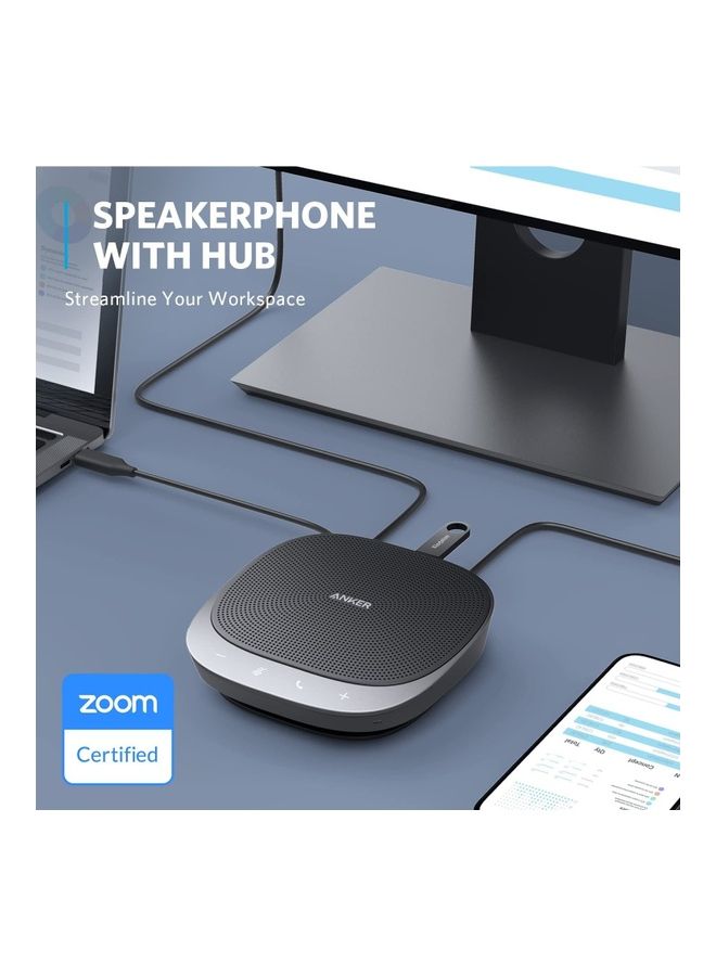 Anker - PowerConf S360 USB Speakerphone Conference Microphone With Smart Voice Enhancement, 4-Port USB Hub With HDMI Port Black - Image 1