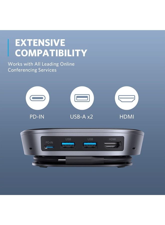 Anker - PowerConf S360 USB Speakerphone Conference Microphone With Smart Voice Enhancement, 4-Port USB Hub With HDMI Port Black - Image 1