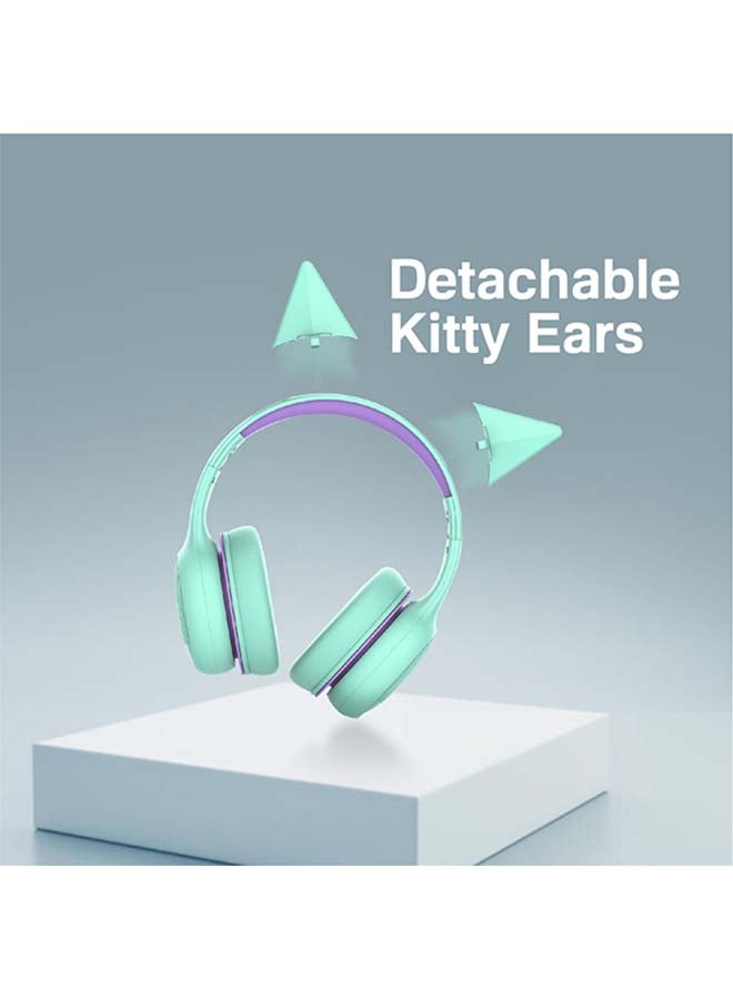 PROMATE - Kids Headset,Cute Kids Safe Foldable Wired Over-Ear Headphones with Audio Share Port,Removable Cat Ears,Soft Earpads,Volume Controlled at 85dB and 1.2m Cable,3.5mm Devices,Simba Emerald - Image 1