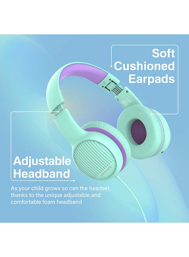 PROMATE - Kids Headset,Cute Kids Safe Foldable Wired Over-Ear Headphones with Audio Share Port,Removable Cat Ears,Soft Earpads,Volume Controlled at 85dB and 1.2m Cable,3.5mm Devices,Simba Emerald - Image 1