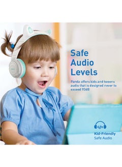 PROMATE Kids Wireless Bluetooth Headphones with LED Cat Ears, Safe Volume Limit, Mic, AUX, TF Card Slot, Panda Aqua  - Image 2