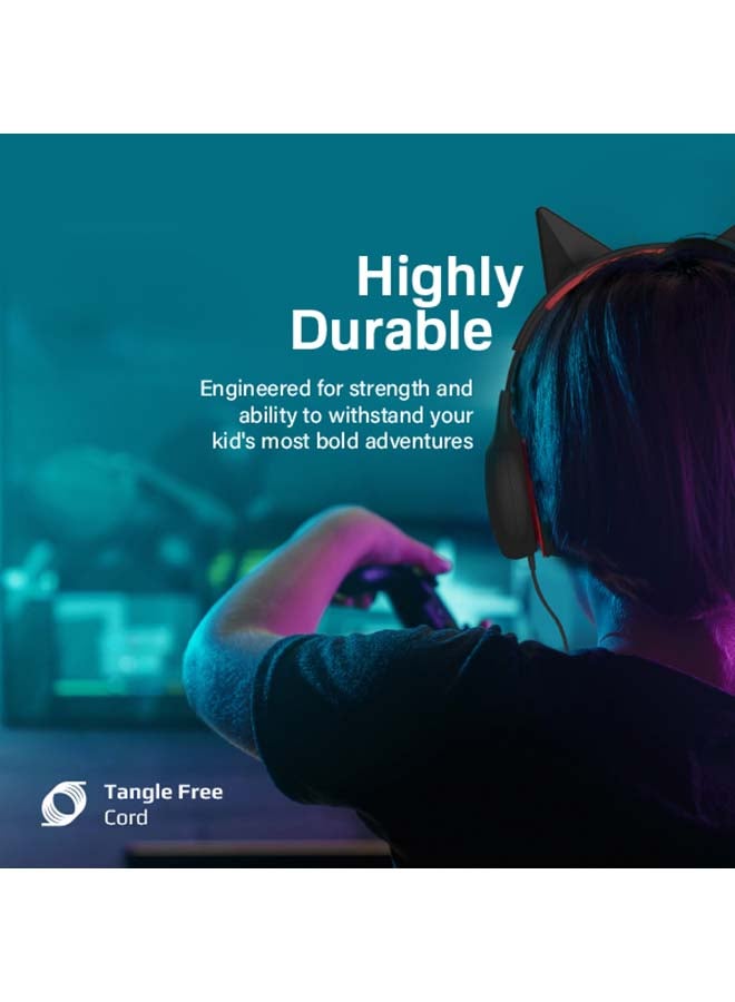 PROMATE - Kids Headset,Cute Kids Safe Foldable Wired Over-Ear Headphones with Audio Share Port,Removable Cat Ears,Soft Earpads,Volume Controlled at 85dB and 1.2m Cable,3.5mm Devices,Simba Onyx - Image 1