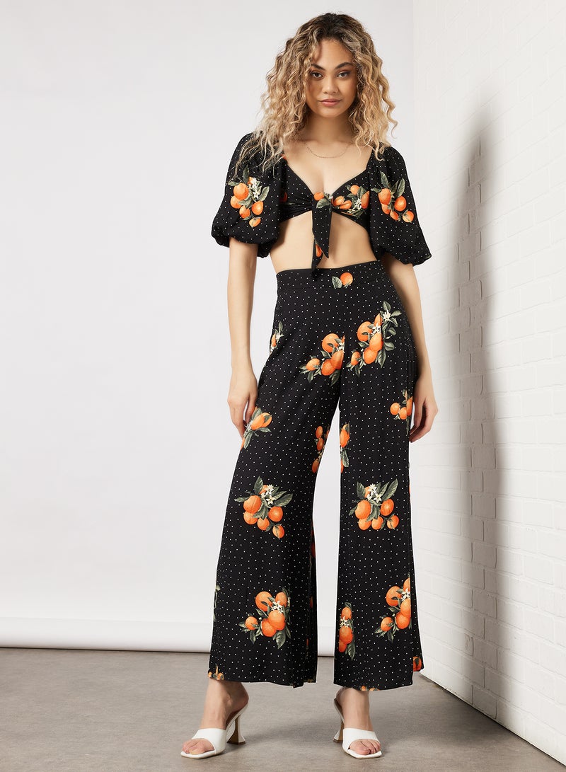 FOREVER 21 Printed Tie Front Crop Top Black  - Image 4