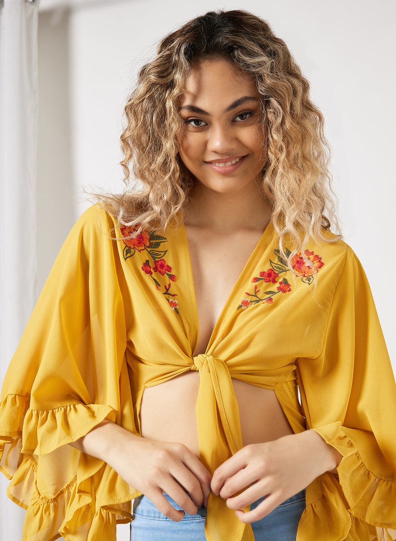 FOREVER 21 Sheer Floral Embroidered Top Yellow  - Image 3