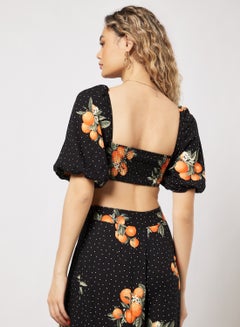 FOREVER 21 Printed Tie Front Crop Top Black  - Image 2