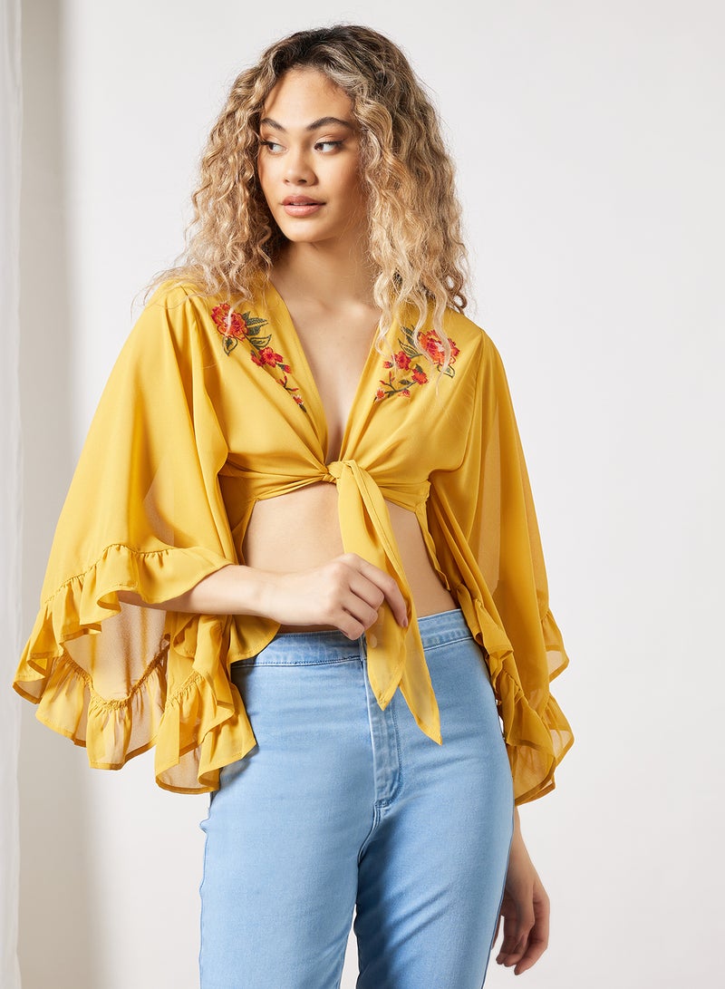 FOREVER 21 Sheer Floral Embroidered Top Yellow  - Image 1