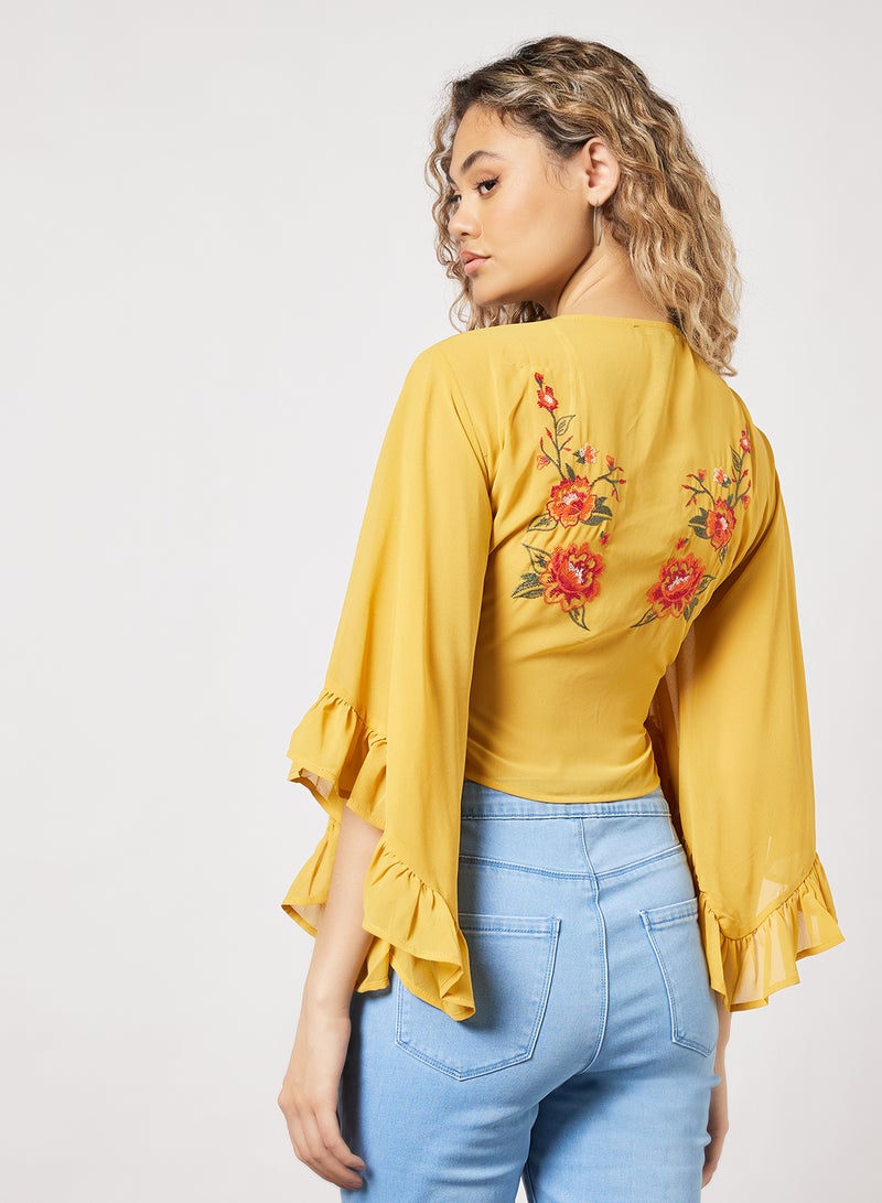 FOREVER 21 Sheer Floral Embroidered Top Yellow  - Image 2