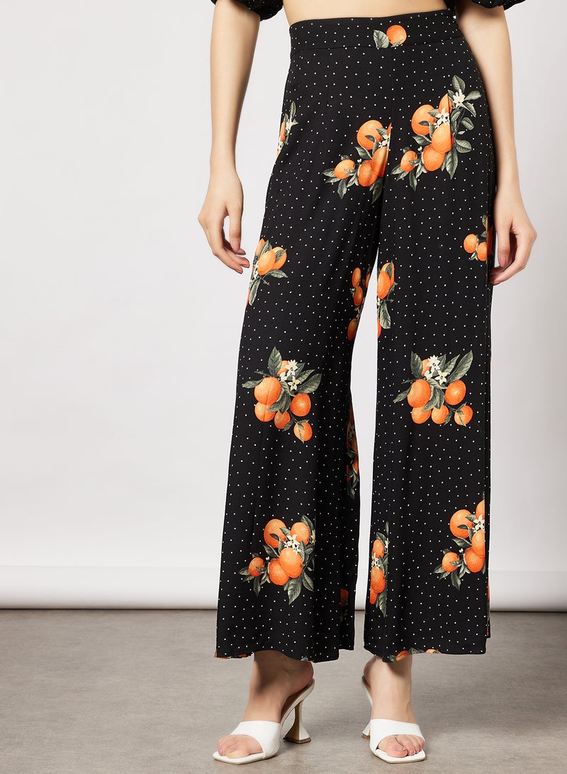 FOREVER 21 Print Wide Leg Pants Black  - Image 1