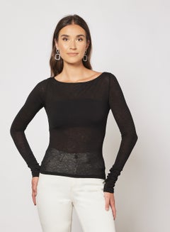 NA-KD Sheer Boat Neck T-Shirt Black  - Image 1