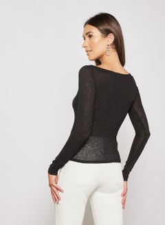 NA-KD Sheer Boat Neck T-Shirt Black  - Image 2