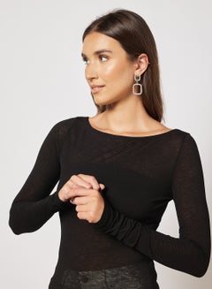 NA-KD Sheer Boat Neck T-Shirt Black  - Image 3