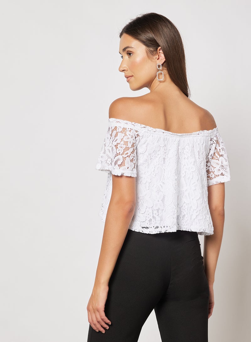 NA-KD Off Shoulder Lace Top White  - Image 2