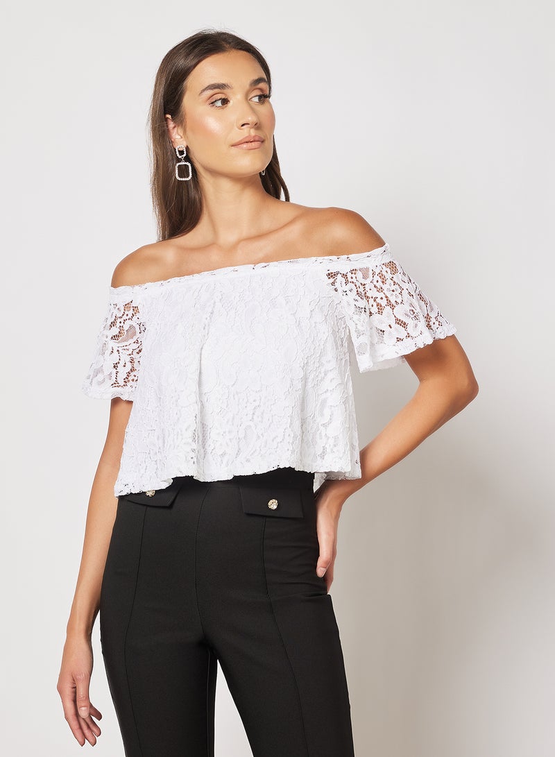 NA-KD Off Shoulder Lace Top White  - Image 1