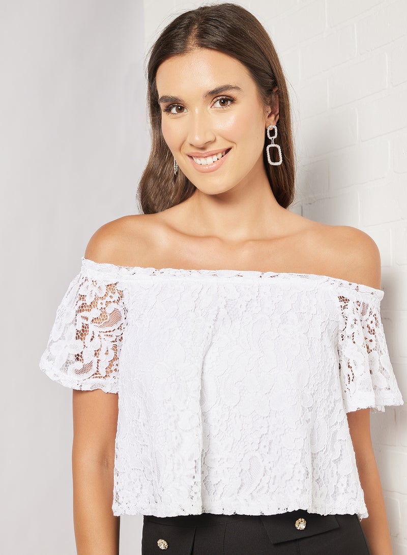 NA-KD Off Shoulder Lace Top White  - Image 3