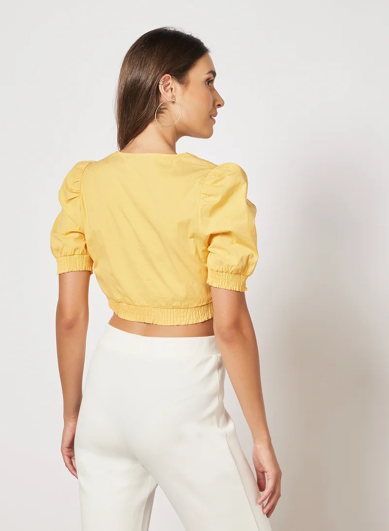 NA-KD Front Zip Puff Sleeve Crop Top