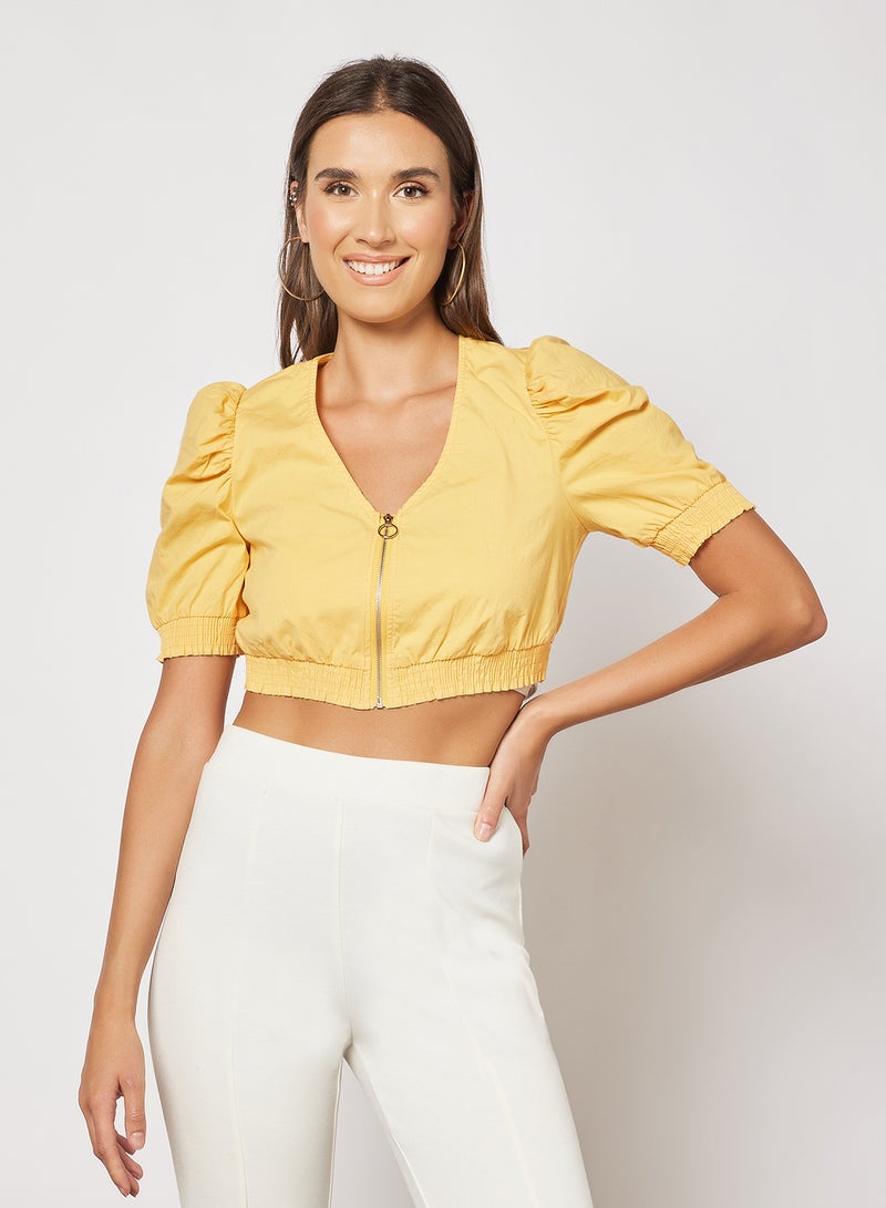 Front Zip Puff Sleeve Crop Top Honey - v1650526127/N45284056V_1