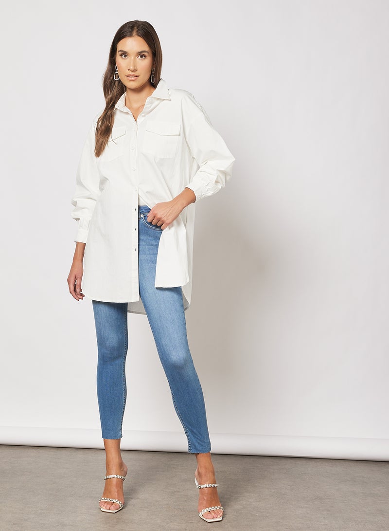 NA-KD - Skinny High Waist Raw Hem Jeans Mid Blue - Image 1