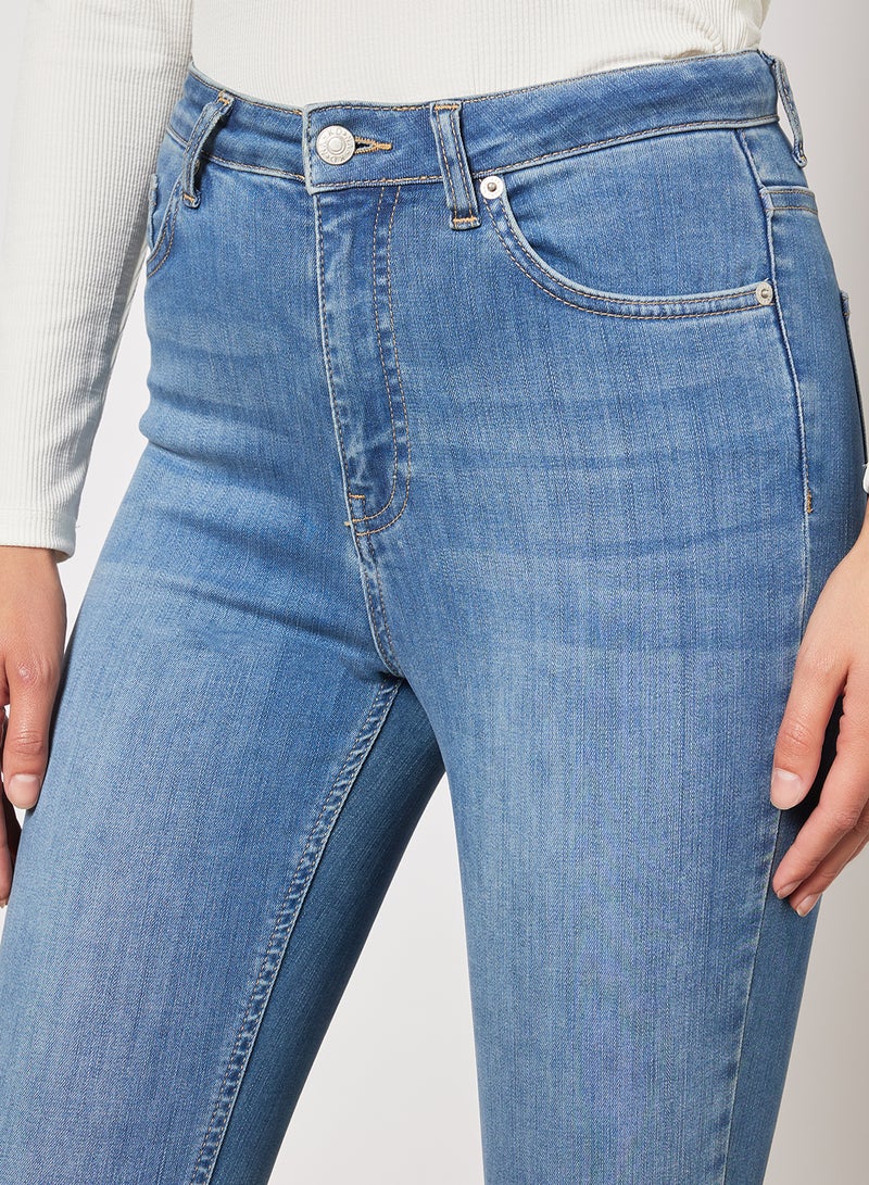 NA-KD - Skinny High Waist Raw Hem Jeans Mid Blue - Image 1