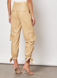 NA-KD Faux Leather Cargo Pants Beige  - Image 2