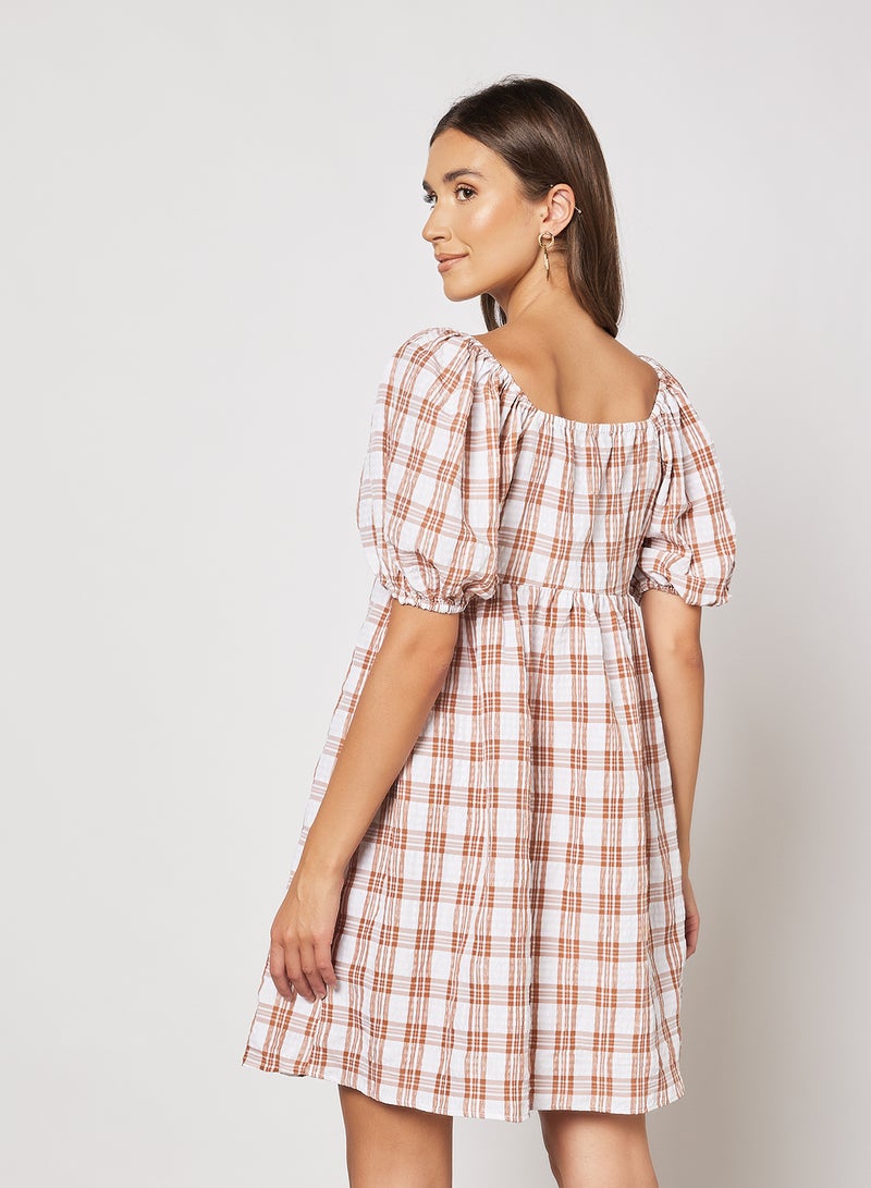 Square Neck Seersucker Dress Light Beige Check - v1650526129/N45284473V_2