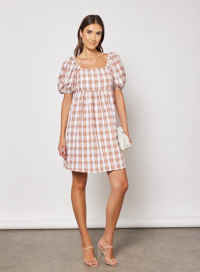 Square Neck Seersucker Dress Light Beige Check - v1650526130/N45284473V_4