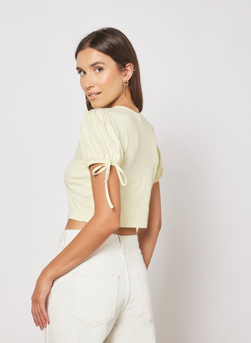 NA-KD - String Sleeves Crop Top Yellow - Image 1