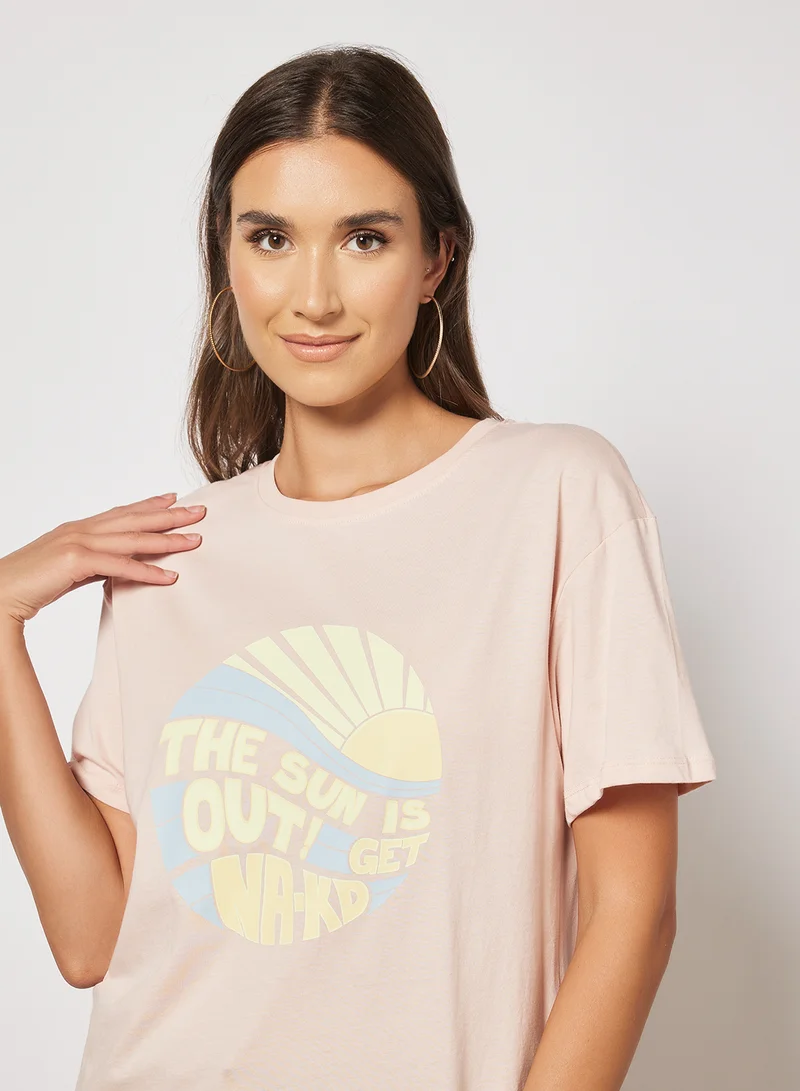 NA-KD Graphic Printed T-Shirt Pink