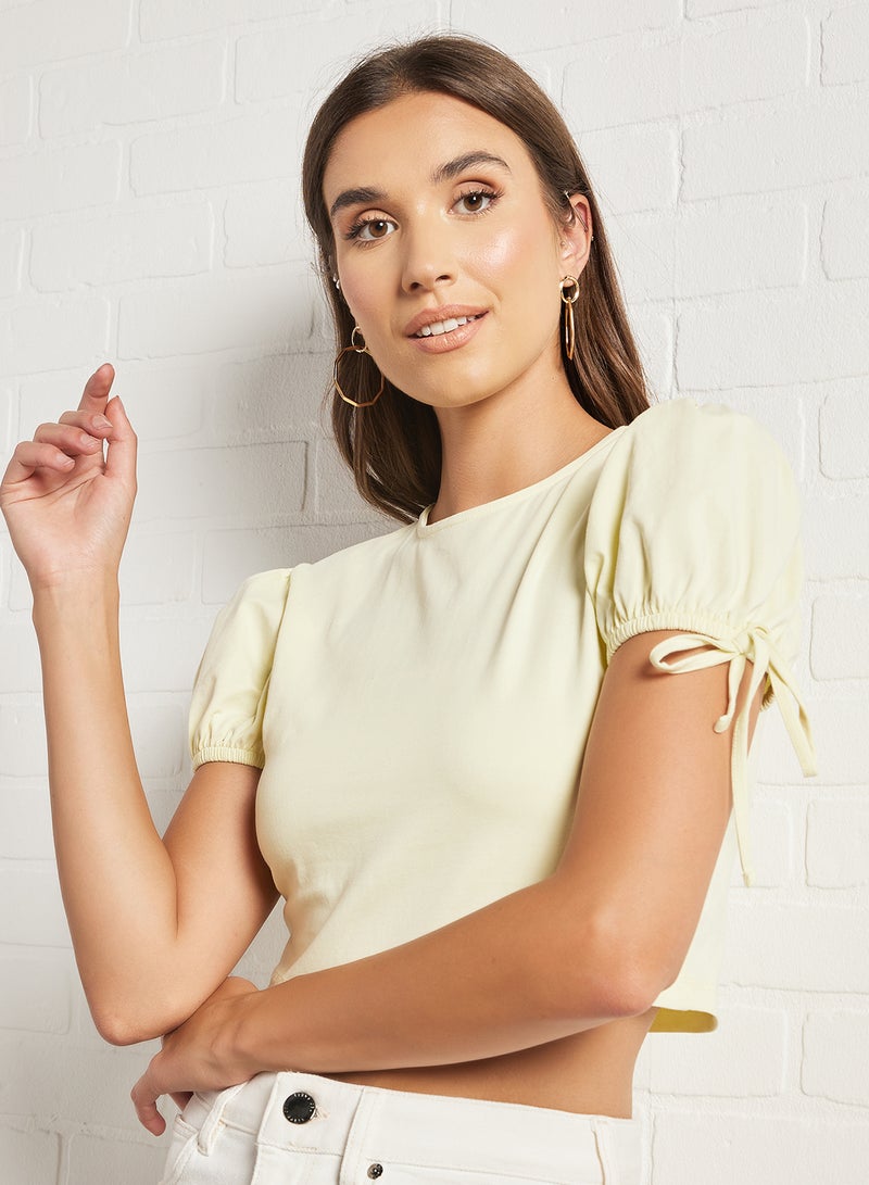 NA-KD - String Sleeves Crop Top Yellow - Image 1
