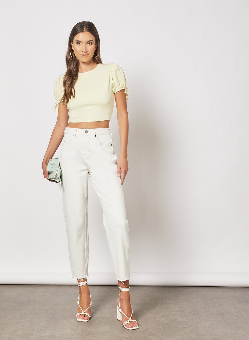 NA-KD - String Sleeves Crop Top Yellow - Image 1
