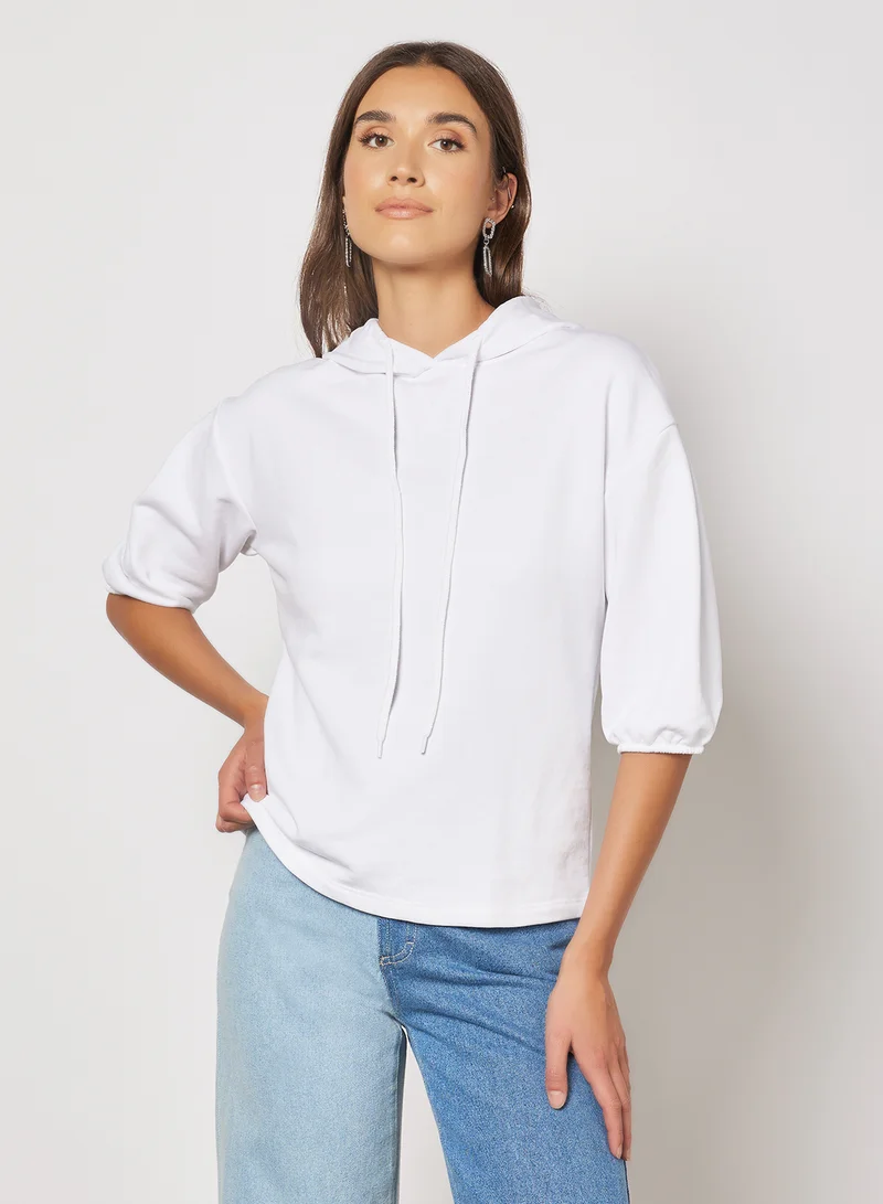 NA-KD Puffed Sleeve Hoodie White