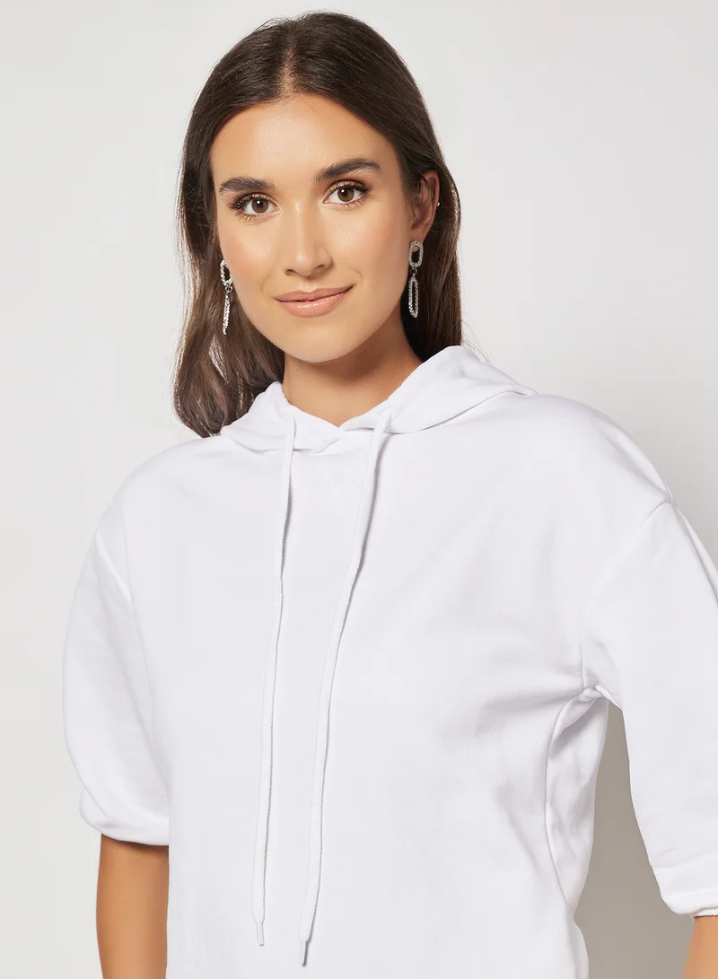 NA-KD Puffed Sleeve Hoodie White