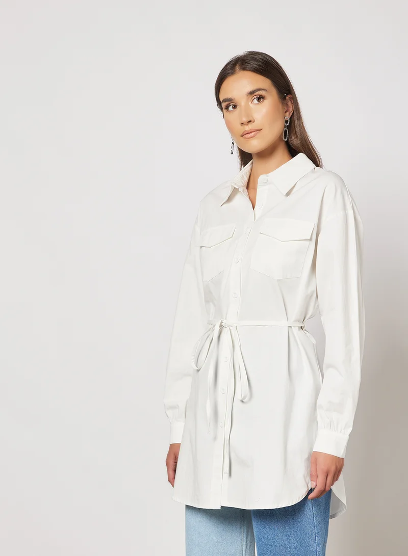NA-KD Button Down Pocket Shirt White