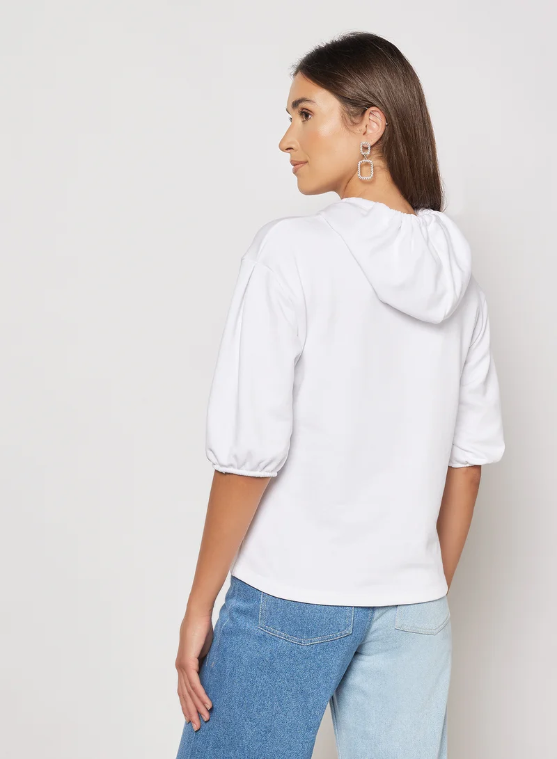 NA-KD Puffed Sleeve Hoodie White