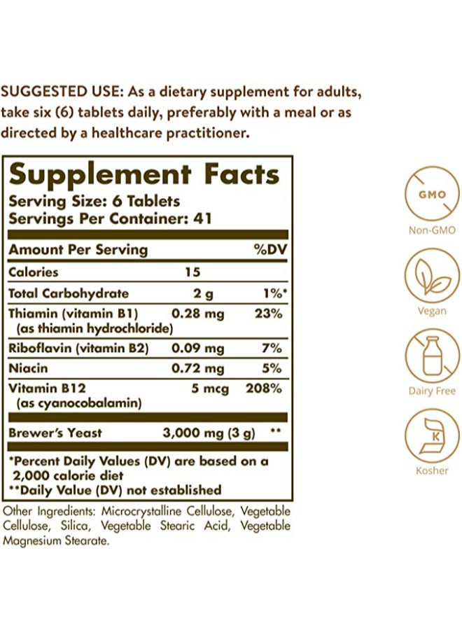 Solgar Brewer's Yeast 7 1/2 Grains With Vitamin B12 - 250 Tablets - Image 2