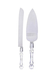 Cake Knife And Server Set With Crystal Handle2 Pcs Silver