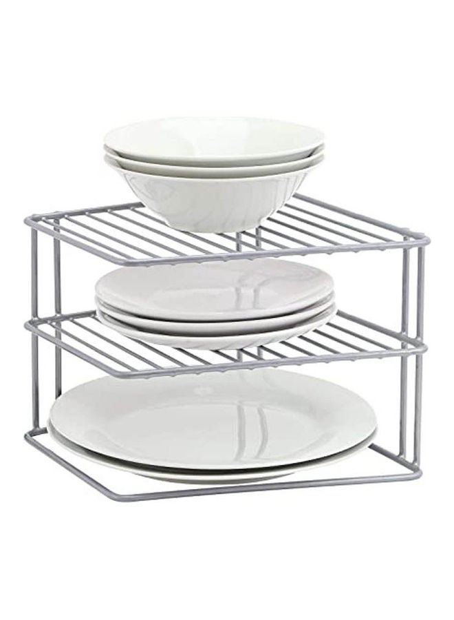3 Tier Grey Corner Kitchen Plate Rack Tidy Cupboard Shelf Insert Organiser Grey 25 X 25 X 19cm - Image 1