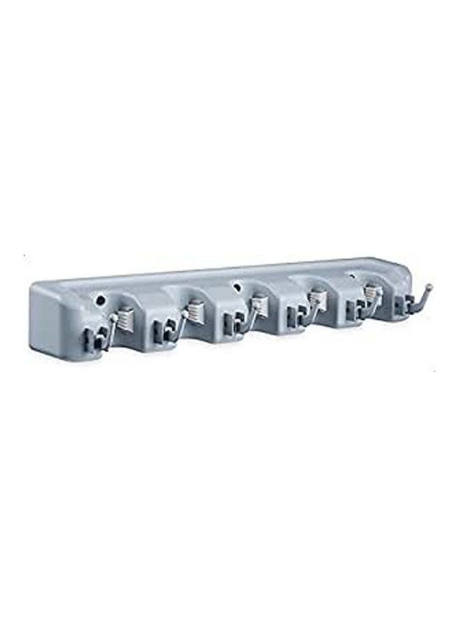 Mop Broom Holder, Storage Rack 5 Position With 6 Hooks Grey  - Image 1