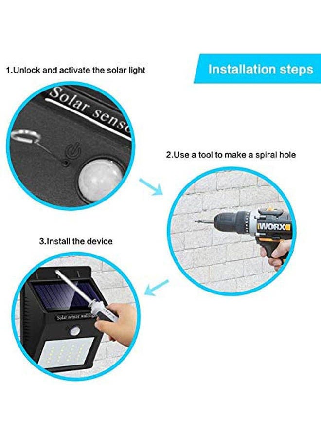 20 Led Solar Light Outdoor Pack 4 Night Wall Lamp Pir Motion Sensor Street Yard Path Home Garden Security Lights Black - Image 2