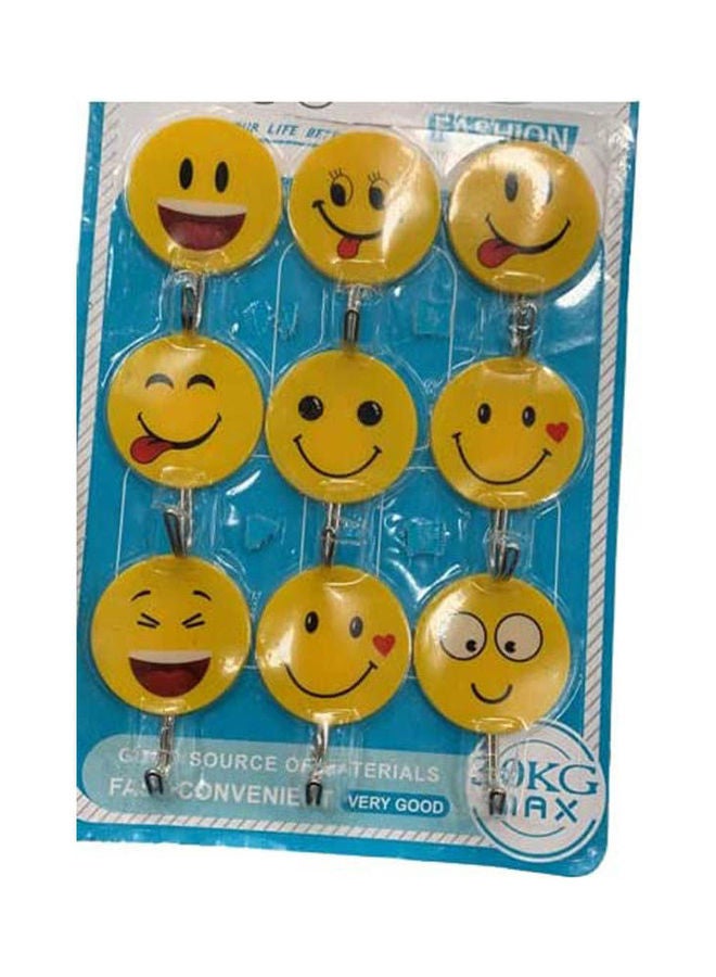 Generic - Wall Hanging Hook Smile- Emoji Face With Strong Sticker 9 Pcs Yellow - Image 1