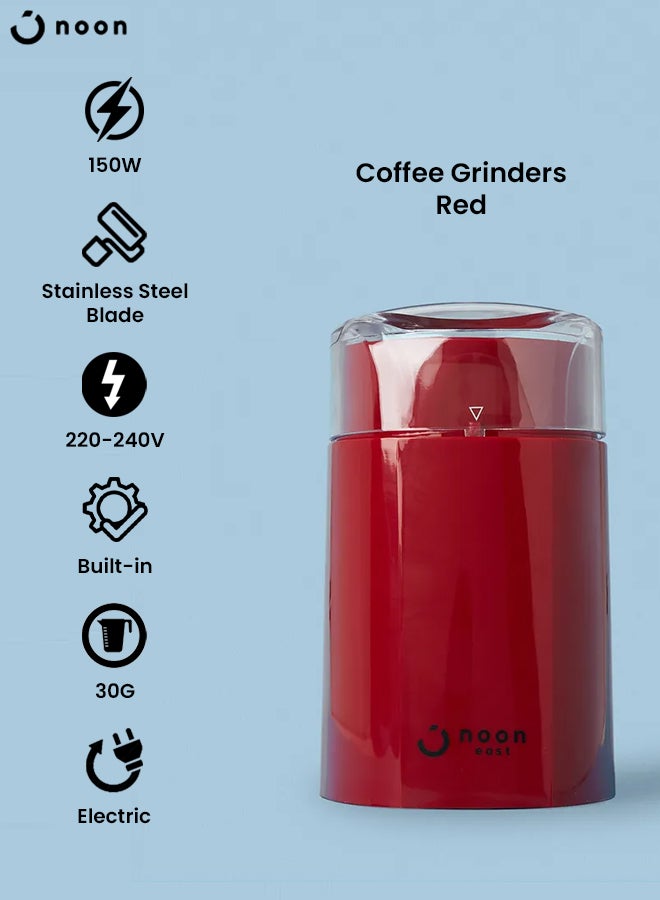 Noon East Portable Electric Coffee Grinder - 150 W 30 Grams Red For Espresso Coffee Grinding 150 W GC9403 Red - Image 2